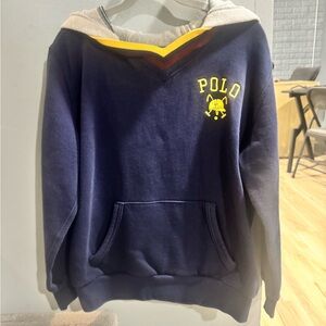 Polo by Ralph Lauren boy’s Navy Hooded Sweatshirt with Yellow Logo